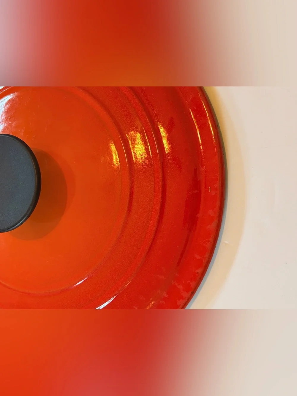 Le Creuset “D” 9” Orange Flame Volcanic Cast Iron Enamel Replacement Lid Only